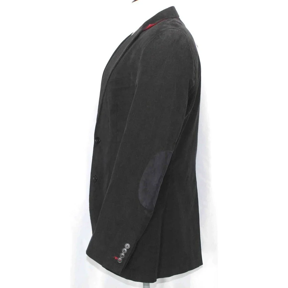 Stafford Black Corduroy Classic Fit Elbow‎ Patch Blazer Jacket Mens Size 42 Long